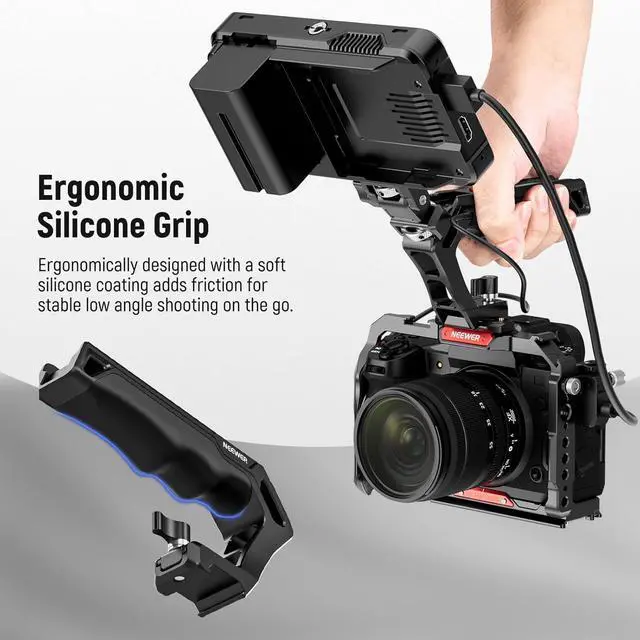 Alt view image 7 of 7 - NATO Top Handle with Record Button, Comfort Silicone Grip with QR NATO Clamp, 3/8'' ARRI Locating Hole, Cold Shoes 1/4'' Threads Compatible with Sony A7 ZV1 Panasonic S5 II FUJIFILM X-T5, PG005E