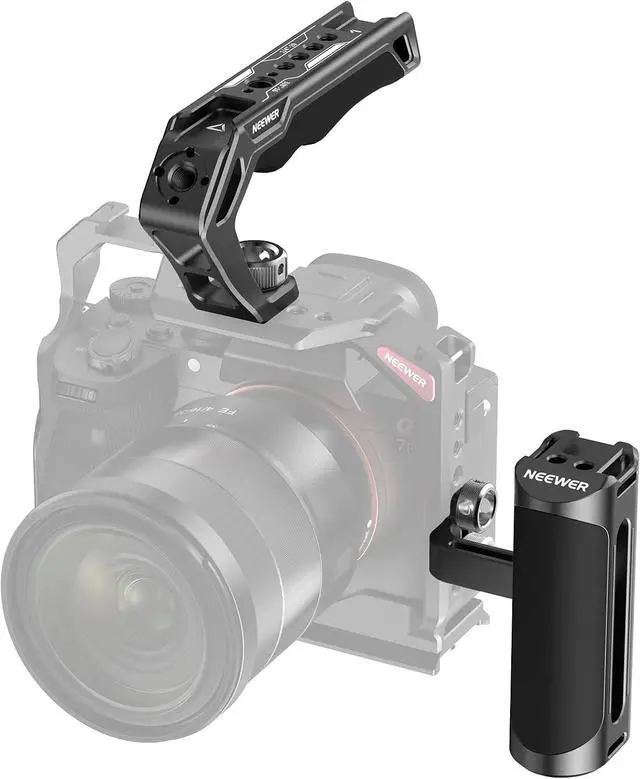 NEEWER Top & Side Handle Grip Kit For Camera Cages - ARRI Mount, Cold Shoe, Silicone Grip (CA007+VS105)