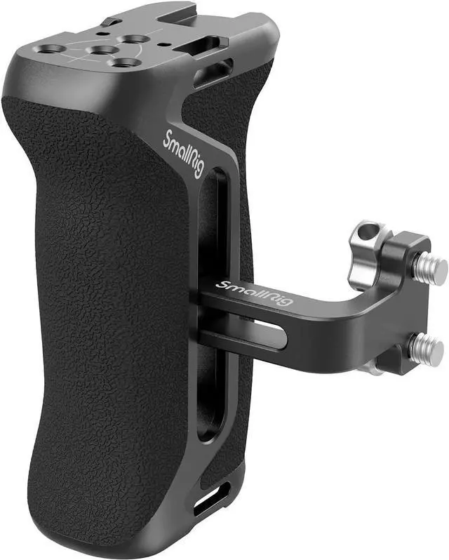 Main image of Aluminum Side Handle for Camera Cages, Universal Ergonomic Side Handgrip with Bulit-in 1/4''-20 Locating Hole, Strap Hole, Cold Shoe, 36mm Up/Down Adjustable - 4015