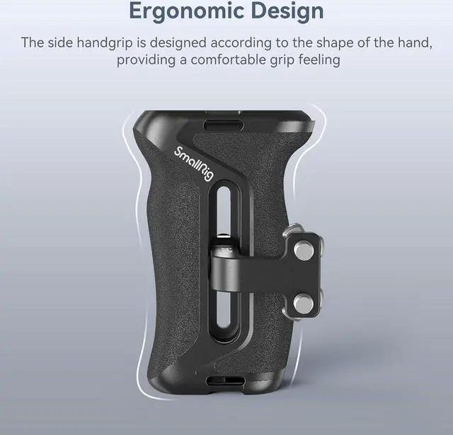Alt view image 2 of 7 - Aluminum Side Handle for Camera Cages, Universal Ergonomic Side Handgrip with Bulit-in 1/4''-20 Locating Hole, Strap Hole, Cold Shoe, 36mm Up/Down Adjustable - 4015