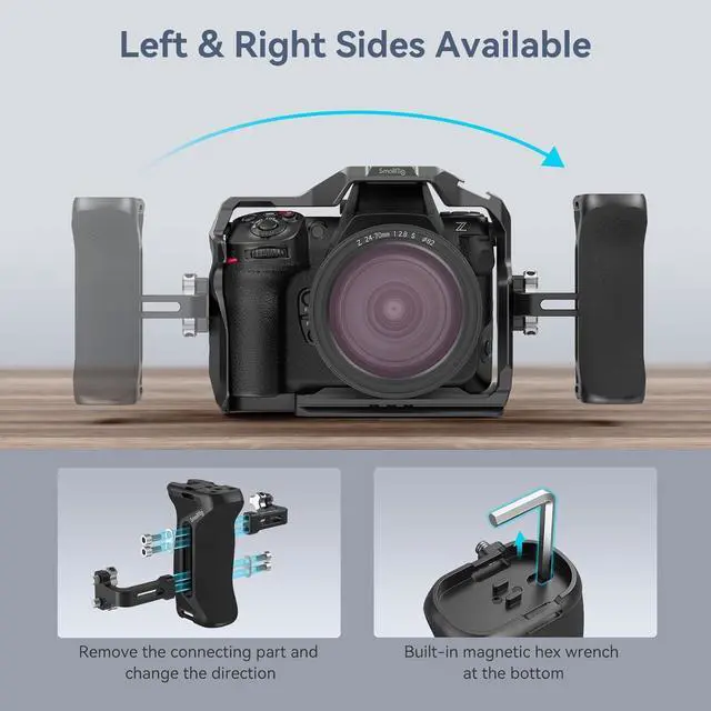 Alt view image 4 of 7 - Aluminum Side Handle for Camera Cages, Universal Ergonomic Side Handgrip with Bulit-in 1/4''-20 Locating Hole, Strap Hole, Cold Shoe, 36mm Up/Down Adjustable - 4015