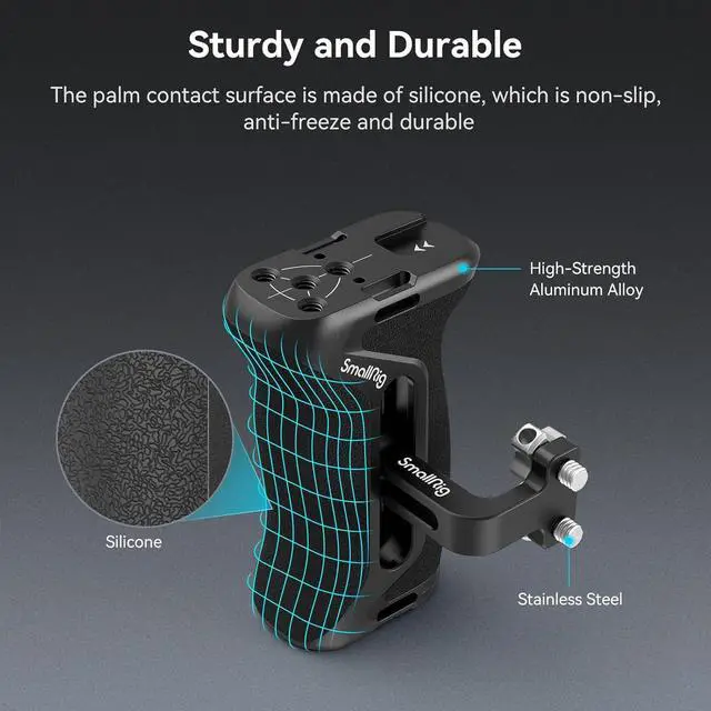 Alt view image 7 of 7 - Aluminum Side Handle for Camera Cages, Universal Ergonomic Side Handgrip with Bulit-in 1/4''-20 Locating Hole, Strap Hole, Cold Shoe, 36mm Up/Down Adjustable - 4015