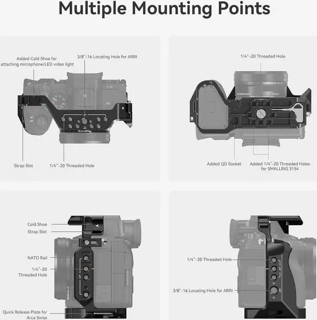Alt view image 3 of 7 - A7R V / A7 IV / A7S III Cage with Top Handle, Side Handgrip and Clamp for HDMI Cable, Advanced Kit for Sony Alpha 7R V/Alpha 7 IV/Alpha 7 S III -3669C