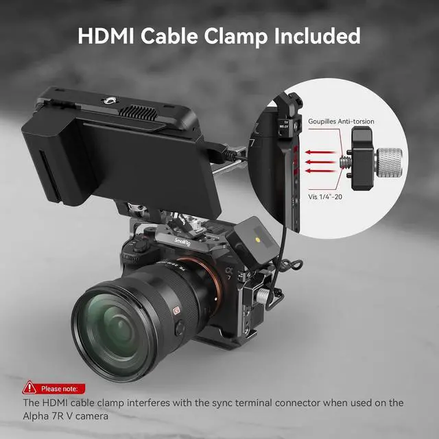 Alt view image 5 of 7 - A7R V / A7 IV / A7S III Cage with Top Handle, Side Handgrip and Clamp for HDMI Cable, Advanced Kit for Sony Alpha 7R V/Alpha 7 IV/Alpha 7 S III -3669C