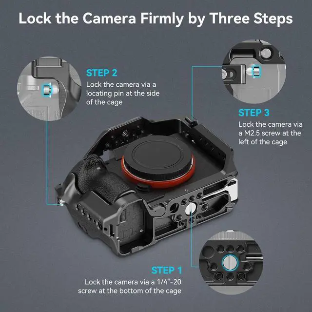 Alt view image 3 of 7 - A7 III / A7R III Camera Cage Kit for Sony Alpha 7 III/Alpha 7R III, Full Cage with Top Handle for ARRI and Cable Clamp, Built-in Cold Shoe and NATO Rails - 4198