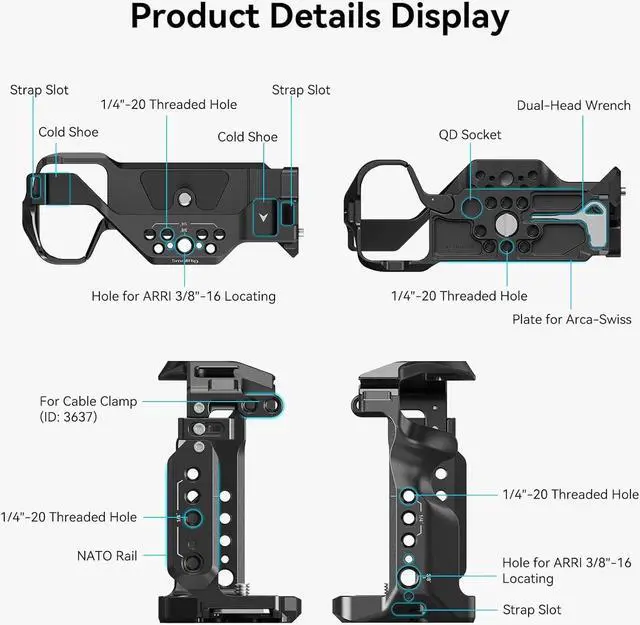 Alt view image 2 of 7 - A7 III / A7R III Camera Cage Kit for Sony Alpha 7 III/Alpha 7R III, Full Cage with Top Handle for ARRI and Cable Clamp, Built-in Cold Shoe and NATO Rails - 4198