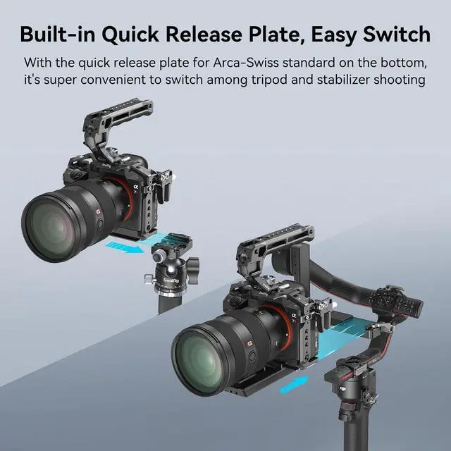 Alt view image 6 of 7 - A7 III / A7R III Camera Cage Kit for Sony Alpha 7 III/Alpha 7R III, Full Cage with Top Handle for ARRI and Cable Clamp, Built-in Cold Shoe and NATO Rails - 4198