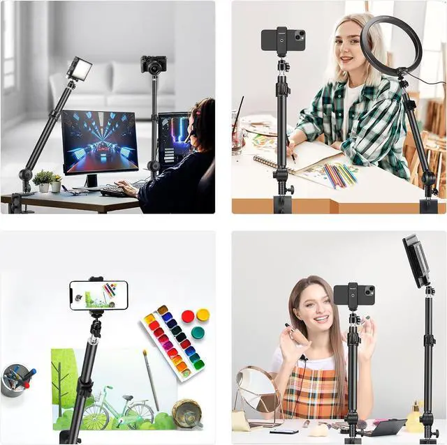 Alt view image 6 of 7 - Camera Desk Mount Stand 225° Tilt & 360° Swivel 17.7"-24.8" Tabletop Desktop Light Stand Adjustable Table Top Stand C Clamp Ball Head Screw for Ring Light DSLR Phone Overhead Photography 2 Pack