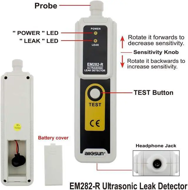 Alt view image 2 of 7 - Ultrasonic Leak Detector & Transmitter Finder 40KHz Water Dust Leak Pressure Headphone Liquid Leakage Monitor Accessory Kit LED Indication Ultrasonic Leak Finder Tool