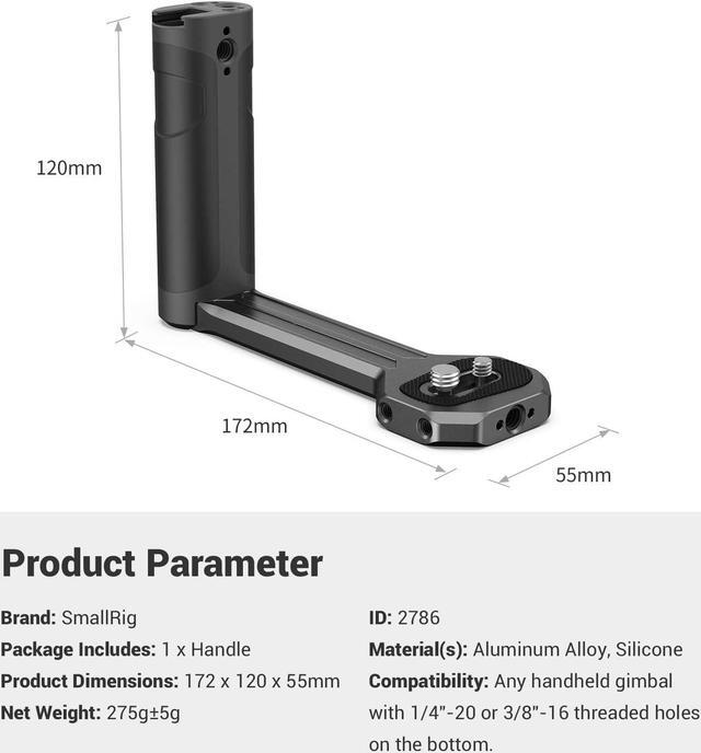 Alt view image 6 of 7 - Aluminum Side Handle Fits for DJI Ronin-S/SC/RS 2/RSC 2/RS 3/RS 3 Pro/RS 3 Mini/RS 4/RS 4 Pro & for ZHIYUN Crane 2S/2/V2 & for MOZA Air 2/AirCorss 2 Gimbals - 2786
