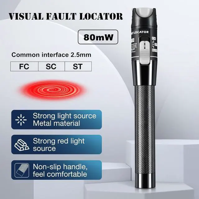 Alt view image 2 of 7 - Fault Locator, 80KM 80mW Fiber Optic Cable Tester Meter VFL Red Light Pen Light Source Testers (80 KM)