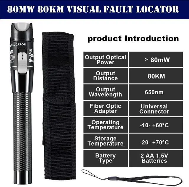 Alt view image 4 of 7 - Fault Locator, 80KM 80mW Fiber Optic Cable Tester Meter VFL Red Light Pen Light Source Testers (80 KM)