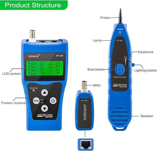 Alt view image 5 of 7 - Cable Tracer, Network Cable Tester Wire Tracker with 8 Far-End Jacks for Test Ethernet LAN Network Cat5 Cat6 Phone Wire Coaxial Cable