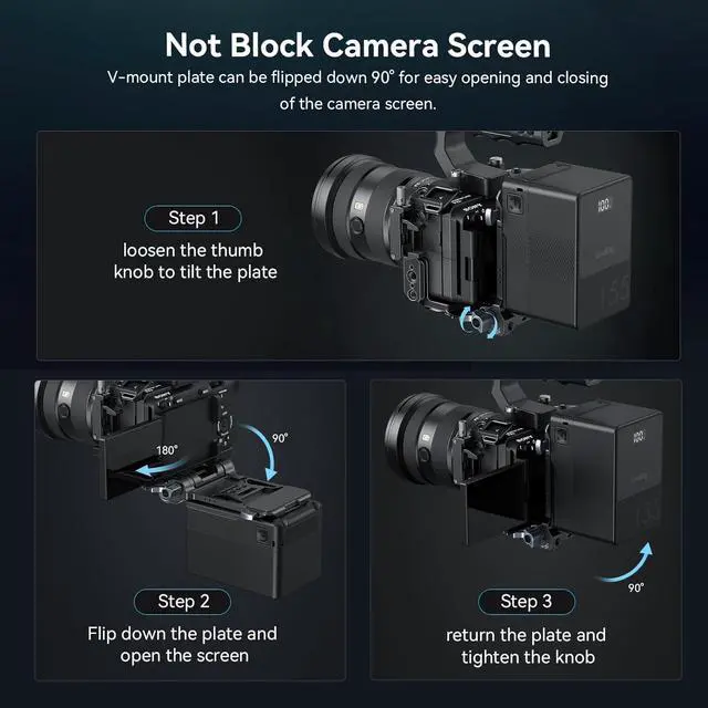 Alt view image 5 of 7 - V-Mount Battery Plate, V Lock Battery Mounting Plate with 1/4"-20 & 3/8"-16 Threaded Holes, L-Shape Compact & Foldable V Mount Battery Plate for V Mount Battery, DSLR Camera, Tripod