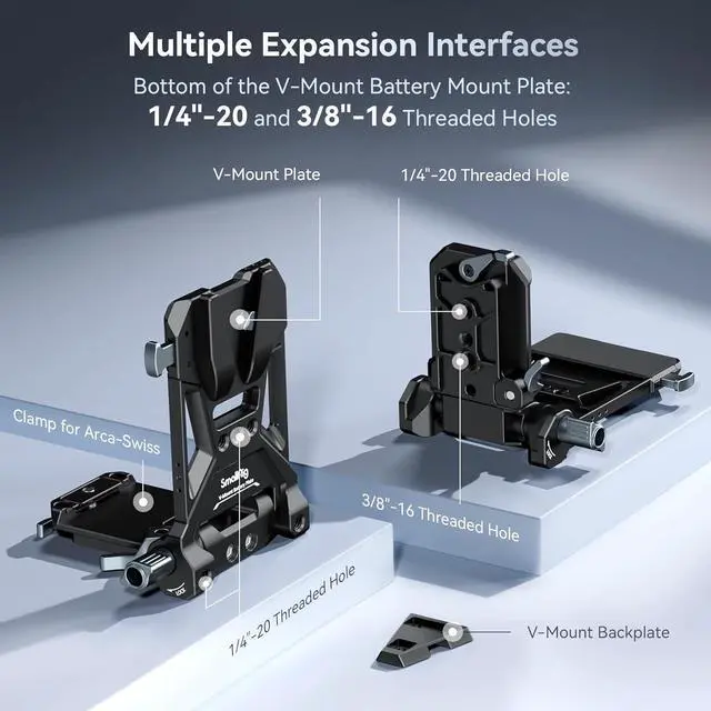 Alt view image 6 of 7 - V-Mount Battery Plate, V Lock Battery Mounting Plate with 1/4"-20 & 3/8"-16 Threaded Holes, L-Shape Compact & Foldable V Mount Battery Plate for V Mount Battery, DSLR Camera, Tripod