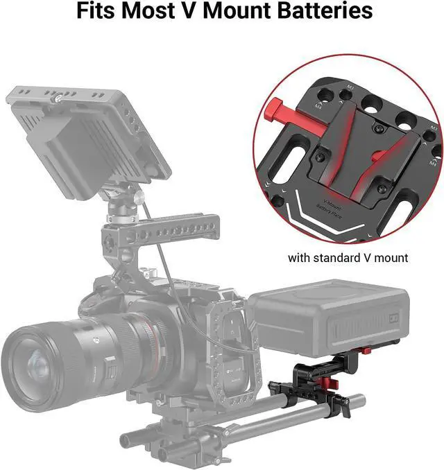 Alt view image 3 of 7 - V Mount Battery Plate, V-Lock Mount Battery Plate with 15mm Rod Clamp & Adjustable Arm for Power Supply - 2991