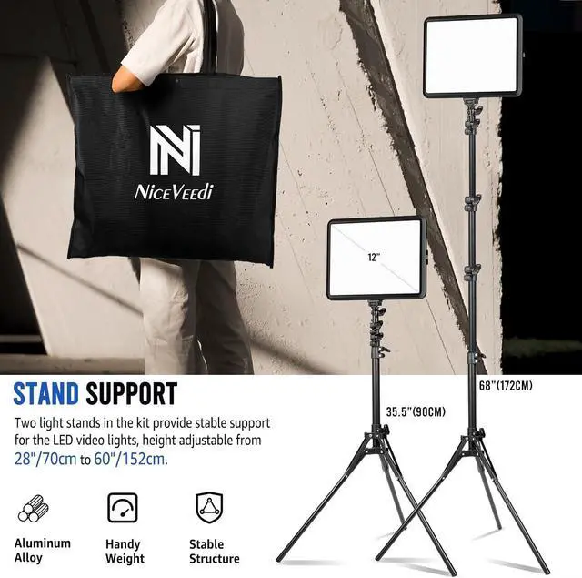 Alt view image 6 of 7 - 2-Pack Photography Lighting Kit, NiceVeedi 22W LED Video Light Kit, 2900-7000K Studio Light with Tripod Stand, 73'' Stream Light for Video Recording