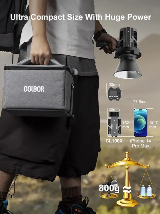 Alt view image 3 of 7 - Video Light, Colbor CL100X 110W Bi-Colour Video Light 2700K-6500K CRI97+ COB Continuous Aluminium with Bowens Mount APP Control 10 Light Effect for Photography, Daylight LED Video Light Photo Studio