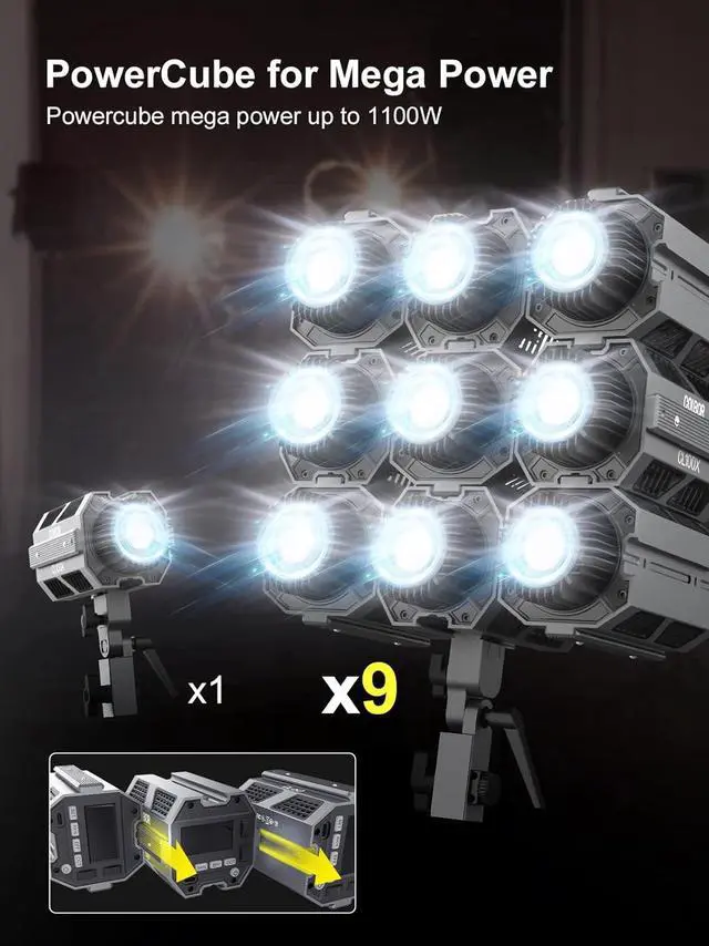 Alt view image 5 of 7 - Video Light, Colbor CL100X 110W Bi-Colour Video Light 2700K-6500K CRI97+ COB Continuous Aluminium with Bowens Mount APP Control 10 Light Effect for Photography, Daylight LED Video Light Photo Studio