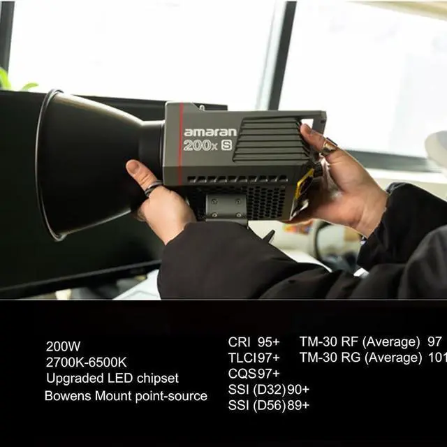 Alt view image 7 of 7 - 200X-S Cob Led Video Light Bicolor 2700K-6500K,250W,51600Lux1M,App Control,9 pre Programmed Lighting Effects,Ultra Silent Fan