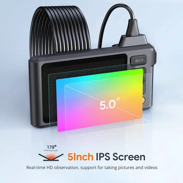 Alt view image 3 of 7 - Triple Lens Borescope Tool, DEPSTECH 5" IPS Screen Endoscope Camera with Lights, 1080P Sewer Inspection Camera & Split Screen, 180° Rotation, IP67 Snake Cable, Gadget for Automotive Mechanical Repair