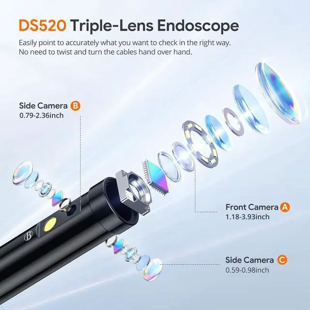 Alt view image 4 of 7 - Triple Lens Borescope Tool, DEPSTECH 5" IPS Screen Endoscope Camera with Lights, 1080P Sewer Inspection Camera & Split Screen, 180° Rotation, IP67 Snake Cable, Gadget for Automotive Mechanical Repair
