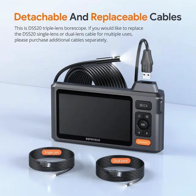Alt view image 7 of 7 - Triple Lens Borescope Tool, DEPSTECH 5" IPS Screen Endoscope Camera with Lights, 1080P Sewer Inspection Camera & Split Screen, 180° Rotation, IP67 Snake Cable, Gadget for Automotive Mechanical Repair