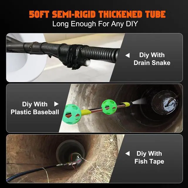 Alt view image 6 of 7 - Lens Sewer Inspection Camera with 50FT Semi-Rigid Cable, 1080P HD Endoscope Camera with Light, 5" IPS Screen Industrial Borescope, IP67 Drain Pipe Camera Snake, 32G Storage Card, Carrying Case