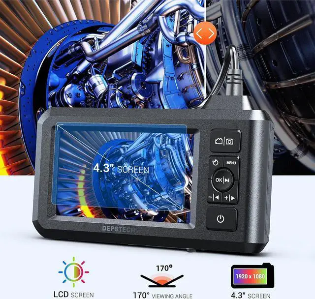Alt view image 5 of 7 - DEPSTECH Dual Lens Industrial Endoscope, 1080P Digital Borescope Inspection Camera, 7.9mm IP67 Waterproof Sewer Camera with 4.3" LCD Screen, 7 LED Lights, 16.5FT Semi-Rigid Cable, 32GB Card-Black