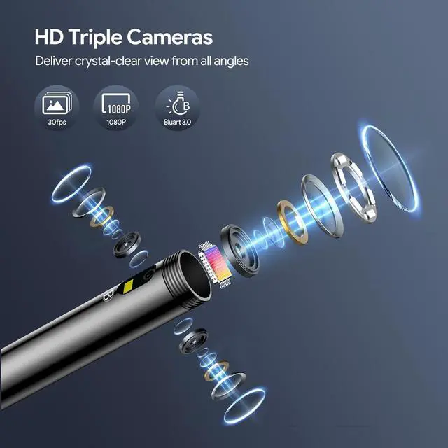 Alt view image 3 of 7 - 50FT Triple Lens Sewer Inspection Camera, DEPSTECH Upgraded 5'' IPS Endoscope Camera with Light, 1080P HD Borescope with Split Screen, Waterproof Drain Pipe Plumbing Camera, Cool Tech Gadgets for Men