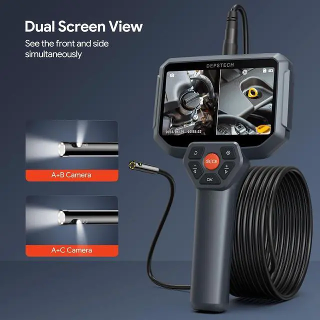 Alt view image 4 of 7 - 50FT Triple Lens Sewer Inspection Camera, DEPSTECH Upgraded 5'' IPS Endoscope Camera with Light, 1080P HD Borescope with Split Screen, Waterproof Drain Pipe Plumbing Camera, Cool Tech Gadgets for Men