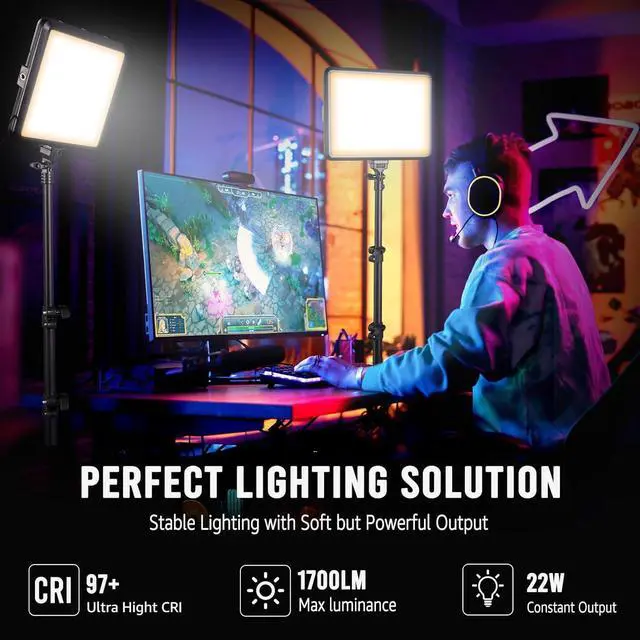 Alt view image 2 of 7 - 2-Pack Photography Lighting Kit, NiceVeedi 22W LED Video Light Kit, 2900-7000K Studio Light with Tripod Stand, 73'' Stream Light for Video Recording