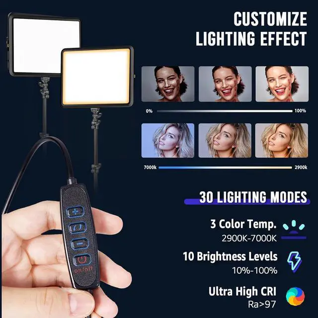 Alt view image 5 of 7 - 2-Pack Photography Lighting Kit, NiceVeedi 22W LED Video Light Kit, 2900-7000K Studio Light with Tripod Stand, 73'' Stream Light for Video Recording