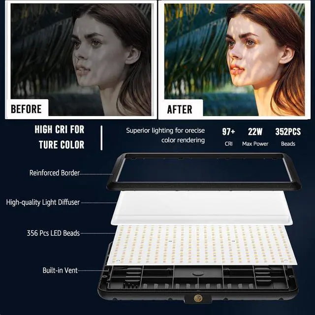 Alt view image 4 of 7 - 2-Pack Photography Lighting Kit, NiceVeedi 22W LED Video Light Kit, 2900-7000K Studio Light with Tripod Stand, 73'' Stream Light for Video Recording