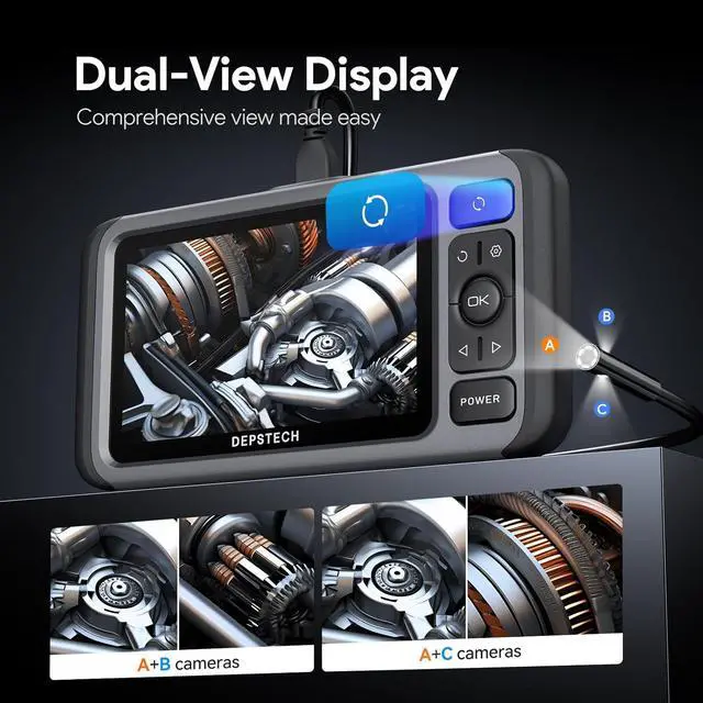 Alt view image 3 of 7 - Triple Lens Endoscope Camera with Light, Audio Record, 5'' IPS Display, 1080P HD Inspection Camera for Automotive Plumbing HVAC, IP67 Sewer Camera, 16.5ft Cable, 32G Card & Case