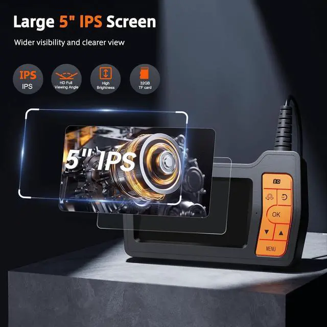 Alt view image 4 of 7 - Triple Lens Sewer Inspection Camera, 50FT Semi-Rigid Cable, 5" IPS Screen Industrial Borescope, IP67 Pipe Snake Camera, 32G Storage Card, Carrying Case