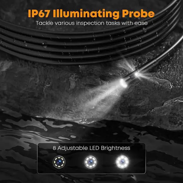 Alt view image 5 of 7 - Triple Lens Sewer Inspection Camera, 50FT Semi-Rigid Cable, 5" IPS Screen Industrial Borescope, IP67 Pipe Snake Camera, 32G Storage Card, Carrying Case