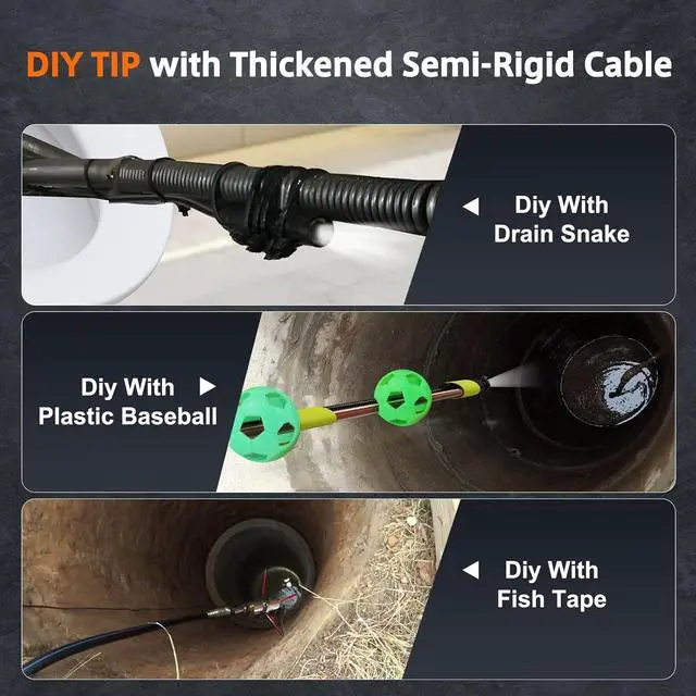Alt view image 6 of 7 - Triple Lens Sewer Inspection Camera, 50FT Semi-Rigid Cable, 5" IPS Screen Industrial Borescope, IP67 Pipe Snake Camera, 32G Storage Card, Carrying Case