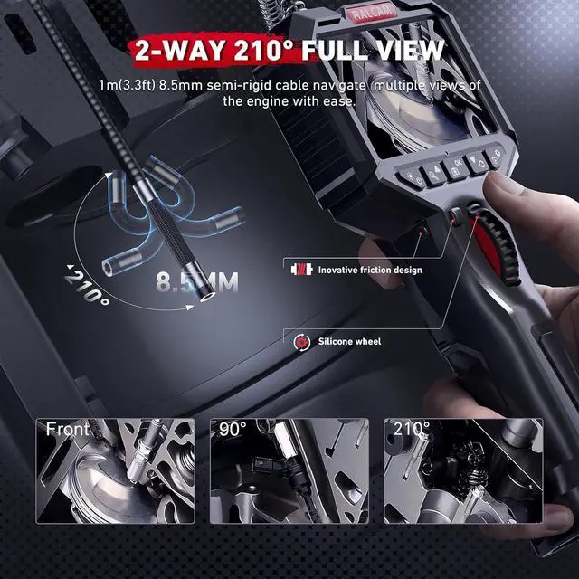 Alt view image 2 of 7 - Articulating Borescope, 2 Way Endoscope Camera with Light, 0.33in Inspection Camera, 6 Adjustable Led Lights, Oil Proof Snake Camera for Automotive Aircraft Mechanics 3.3FT Semi-Rigid Cable