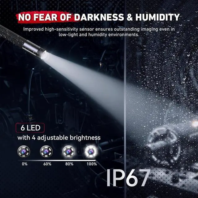 Alt view image 4 of 7 - Articulating Borescope, 2 Way Endoscope Camera with Light, 0.33in Inspection Camera, 6 Adjustable Led Lights, Oil Proof Snake Camera for Automotive Aircraft Mechanics 3.3FT Semi-Rigid Cable