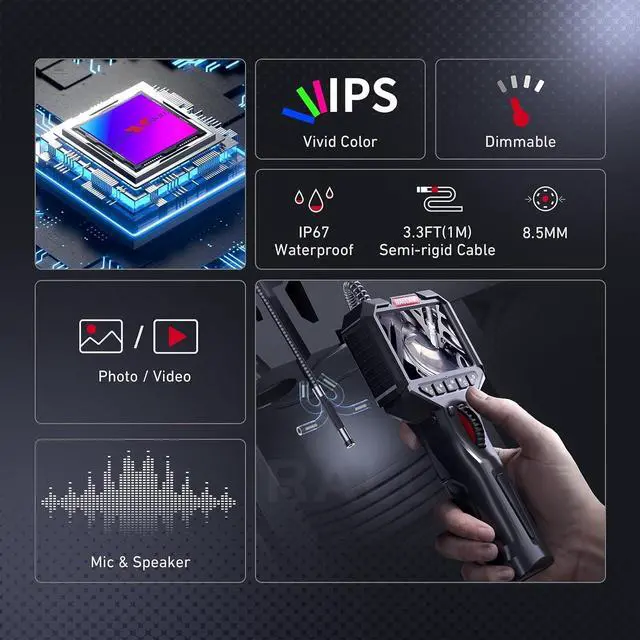 Alt view image 5 of 7 - Articulating Borescope, 2 Way Endoscope Camera with Light, 0.33in Inspection Camera, 6 Adjustable Led Lights, Oil Proof Snake Camera for Automotive Aircraft Mechanics 3.3FT Semi-Rigid Cable