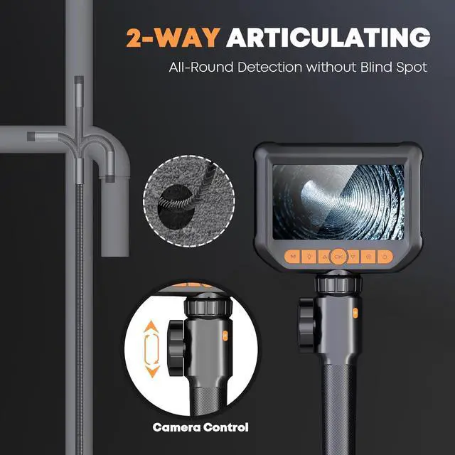 Alt view image 3 of 7 - Camera with Light, Hijoy Two-Way Articulation Borescope, 0.33in Articulating Inspection Scope with Light, Perfect for Automotive & Aircraft Mechanics, 5.5FT