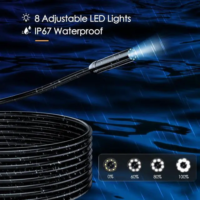 Alt view image 5 of 7 - Endoscope Camera with Light, 4.3'' LCD Screen HD Digital Handheld Borescope IP67 Waterproof Snake Camera Sewer Inspection Camera with 8 LED Lights, 3 Accessories, Semi-Rigid Cable-15M(49.2FT)