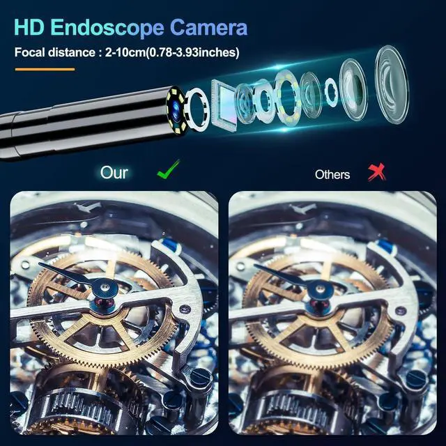 Alt view image 4 of 7 - Endoscope Camera with Light, 4.3'' LCD Screen HD Digital Handheld Borescope IP67 Waterproof Snake Camera Sewer Inspection Camera with 8 LED Lights, 3 Accessories, Semi-Rigid Cable-15M(49.2FT)
