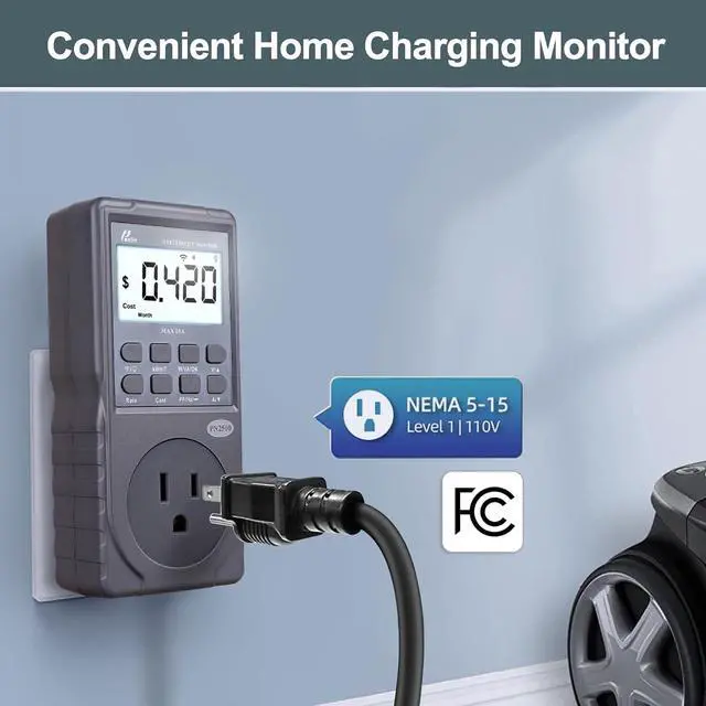 Alt view image 4 of 7 - PN2500 Professional NEMA 5-15 Wi-Fi Wireless Level 1 EV Charger Pass-Through Power Usage Monitor (60-240V, 25Amp)