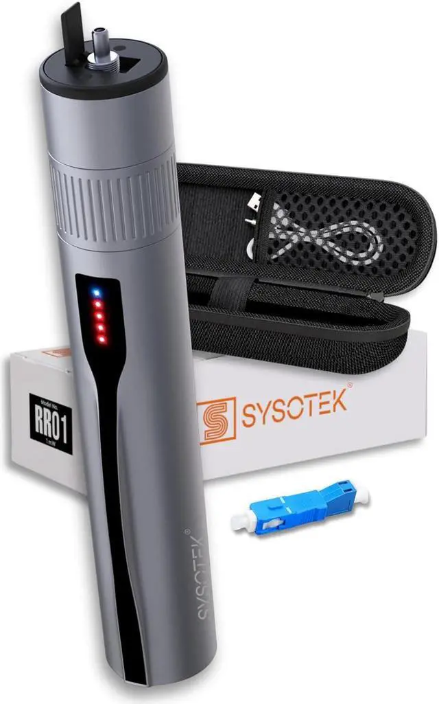 Main image of Rechargeable Red Light VFL Fiber Optic Tool kit - Retractable Head fits SC FC ST - Optical Laser Light Pen - Network Cable Tester - with Protective Case and LC Adapter