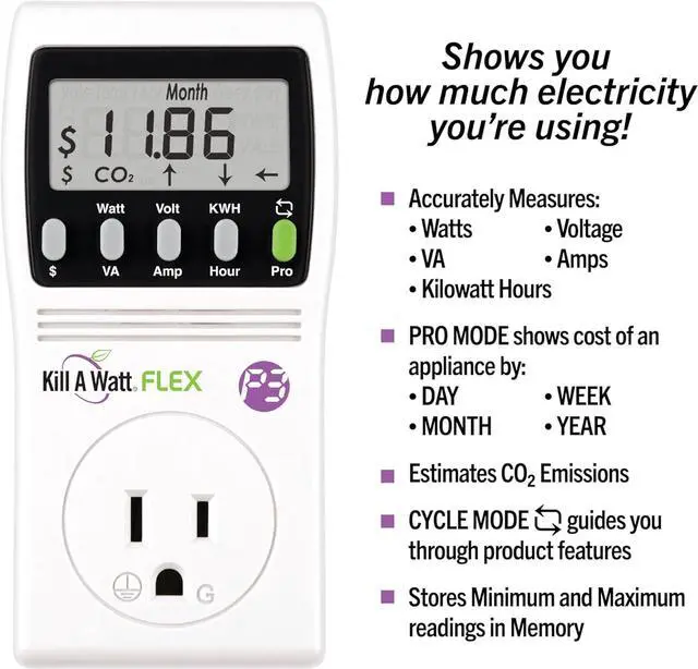 Alt view image 3 of 4 - P3 International P4456 Kill A Watt Flex Plug-in Electricity Usage + Power Consumption Monitor, Watt Voltage Tester, Electrical Energy Saving Monitor with Auto Cost Calculator