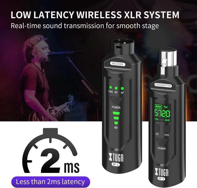 Alt view image 2 of 7 - SF-1 Wireless XLR Transmitter and Receiver UHF Wireless Guitar Transmitter Receiver with 48V Phantom Power, Rechargeable Wireless Mic Adapter for Dynamic/Condenser Microphones, PA System