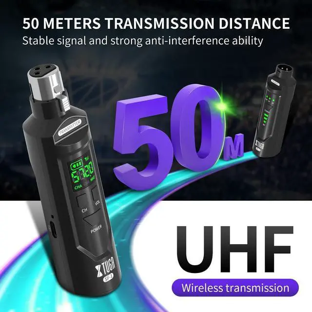 Alt view image 3 of 7 - SF-1 Wireless XLR Transmitter and Receiver UHF Wireless Guitar Transmitter Receiver with 48V Phantom Power, Rechargeable Wireless Mic Adapter for Dynamic/Condenser Microphones, PA System