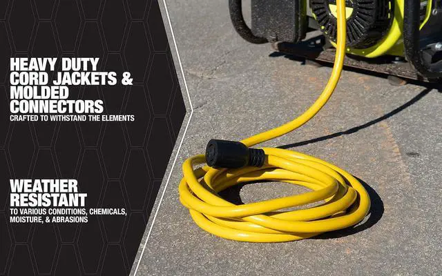 Alt view image 4 of 7 - 65172840 20-Foot 30Amp Generator Cord; 10-Gauge Heavy Duty Electrical Power Cable with L14-30 Locking Plug; 125V / 250V; Yellow; Feet; Black